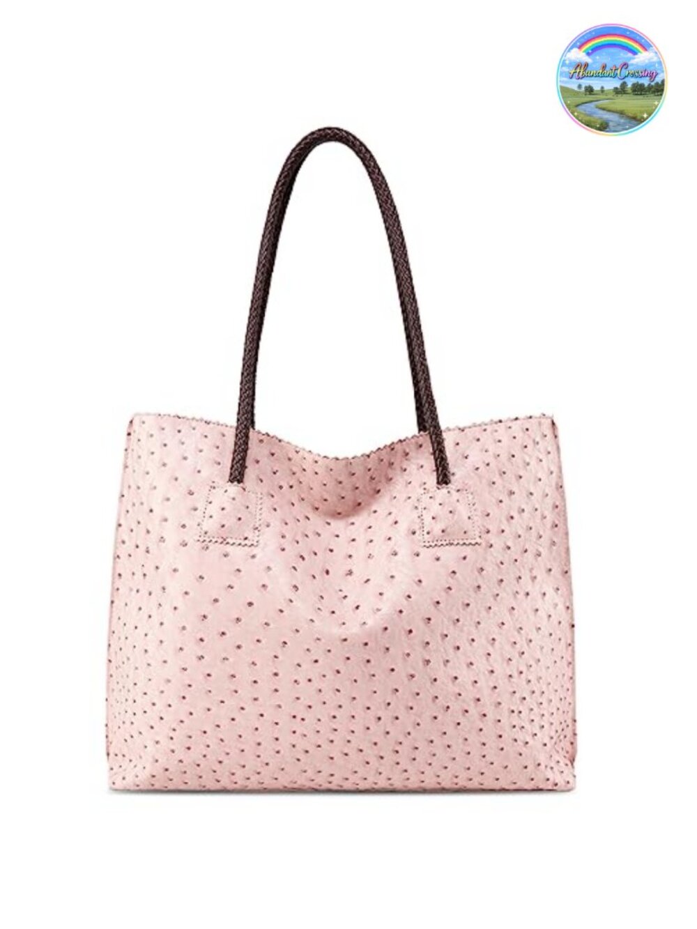 Ostrich Vegan Leather Tote Bag with Zipper Large Shoulder Purse